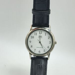 Q&Q by Citizen Black Leather Band Silver Tone Case Watch